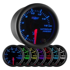 GLOWSHIFT 52mm BLACK 7 COLOR 1600 PSI NITROUS NOS PRESSURE GAUGE