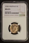 1938-D BUFFALO NICKEL. NGC CERTIFIED MS67+.  NGC PG $700