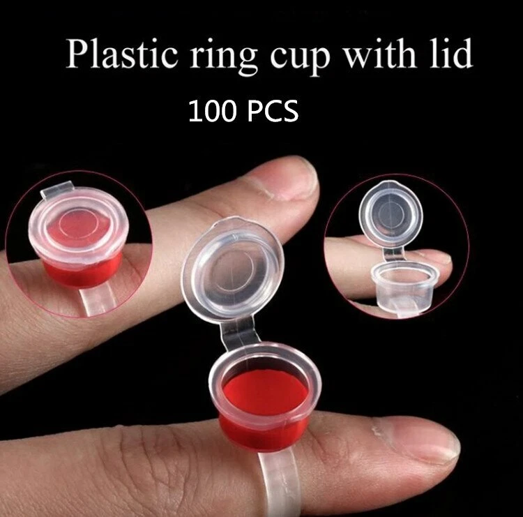 100Pcs Pigment Tattoo Ink Cup Ring Holder Permanent Microblading Eyebrow Makeup - product detail image 1