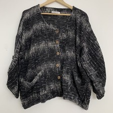 Yasuko Kurisaka Womens XL Lagenlook 100 Cotton Woven 3/4 Sleeve Jacket Pockets