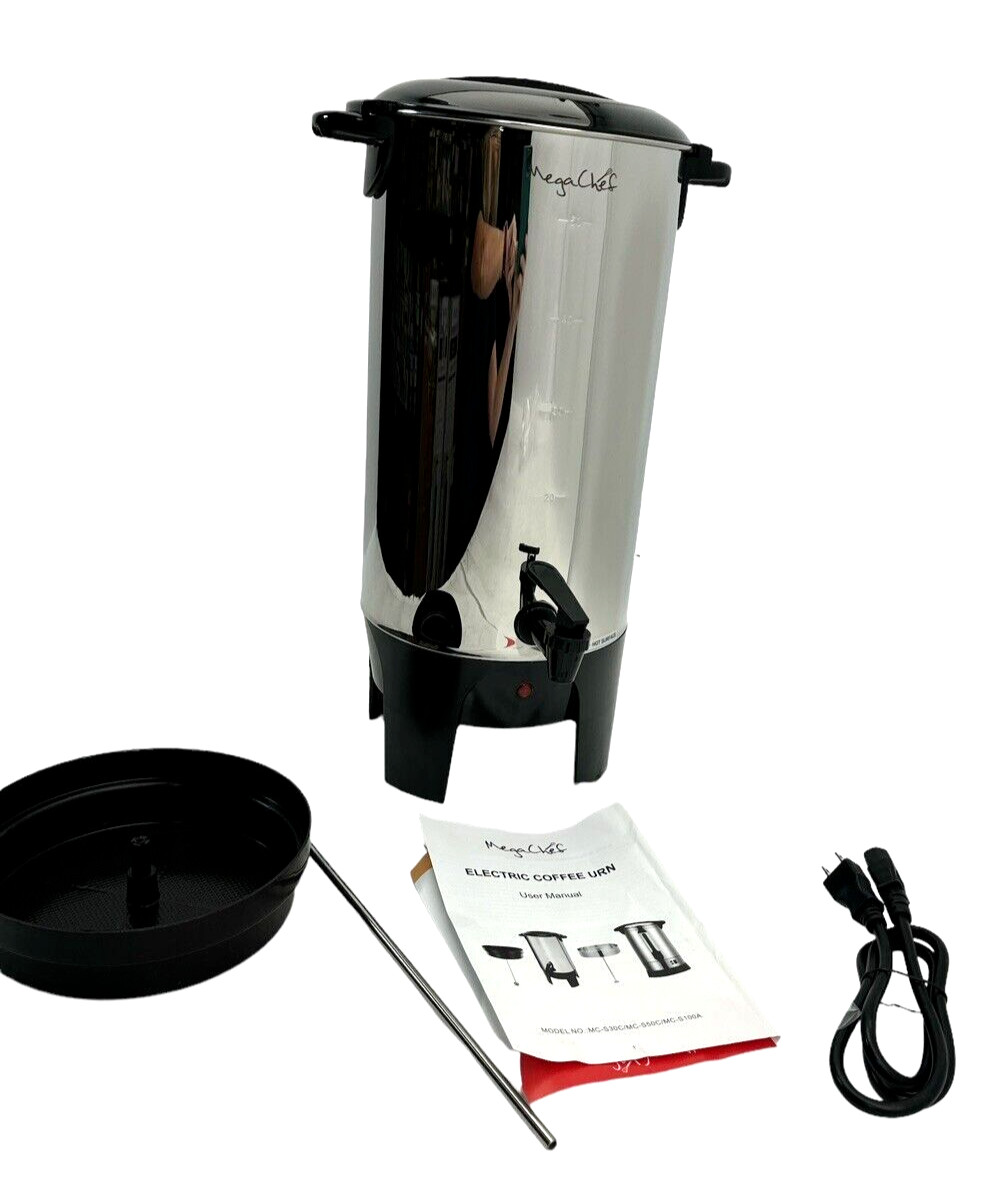 Coffee Urn Server 50 Cup Stainless Steel with Locking Lid MegaChef MC-S50C New