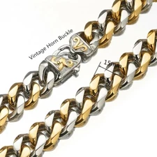 15mm Silver Gold Tone Stainless Steel Curb Cuban Link Chain Necklace for Men