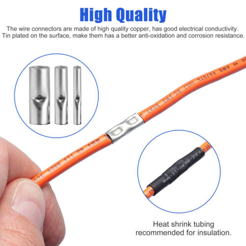 100/200Pcs Copper Bare Wire Splice Terminals Ferrule Butt Crimp Connectors US - Picture 2 of 12