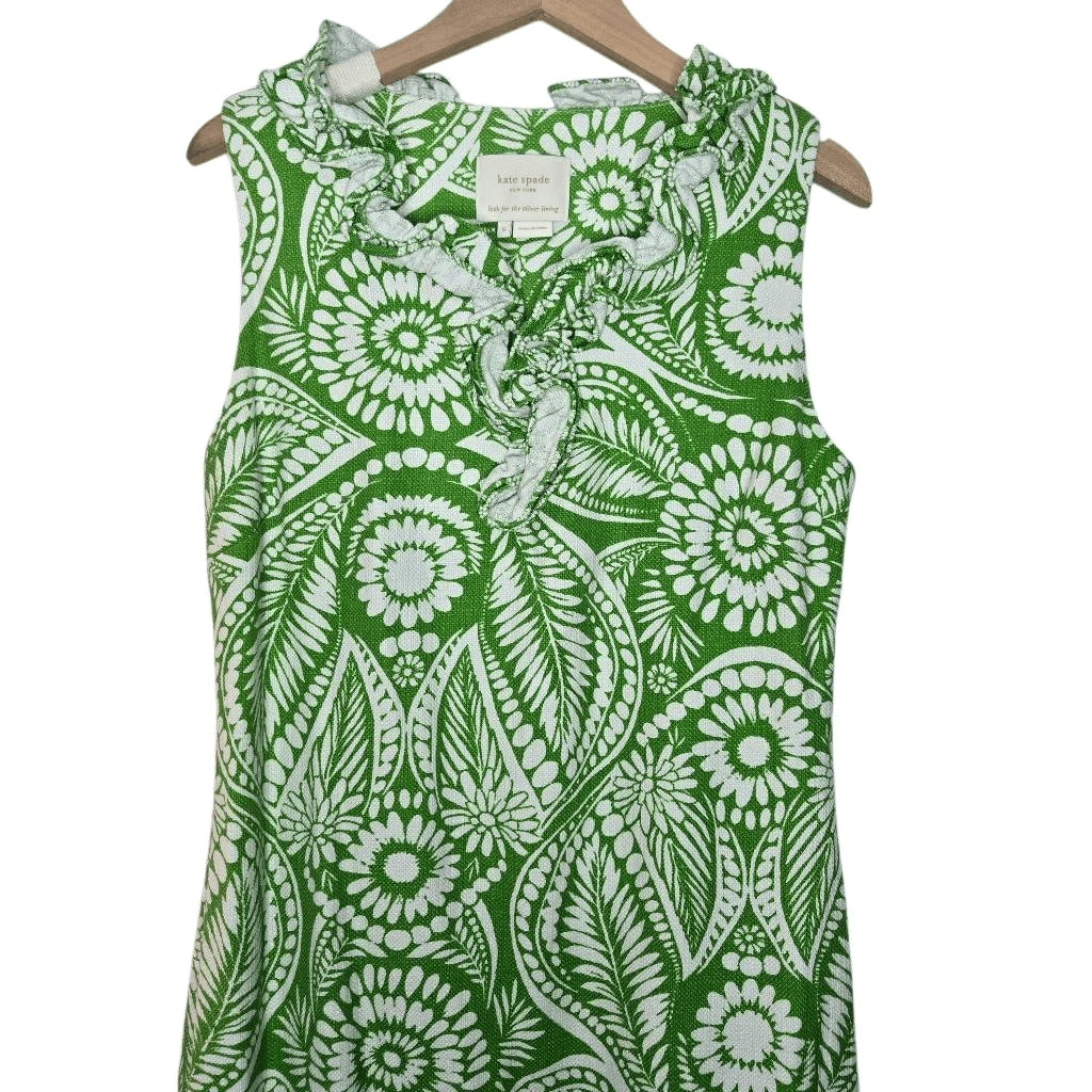 Abito Kate Spade Bonnie verde zucchero bianco floreale senza maniche vacanze estate Spri