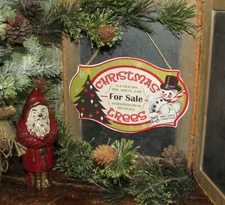 Primitive Antique Vtg Style Snowman Christmas Tree Lot Sign