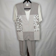 Nina St. Claire vintage women's M top and pants tan floral stripe see below 