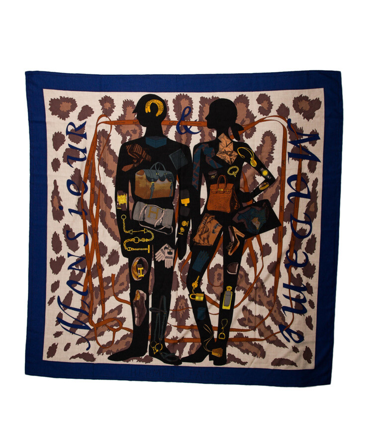 美品 HERMES エルメス プチカレ Monsieur et Madame HERMÈS Monsieur et Madame Vintage Silk Scarf Framed Hermes