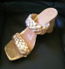 A New Day Women's Basil Heel Sandals with Gold Rustic Braided Straps Size 6.5