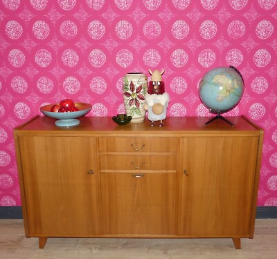 60er Jahre Sideboard mit Barfach Kommode Tepe Anbaumöbel Nußbaum hell Anrichte