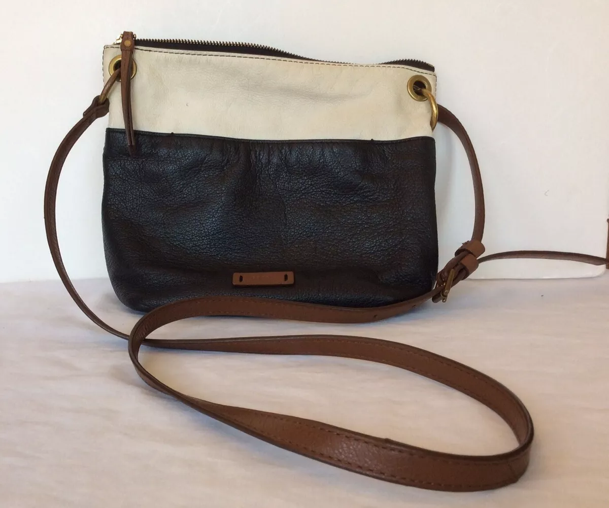 Fossil Crossbody Handbag Black White Pebbled Leather Medium