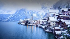 Landscape snow winter mountains water lake trees forest Custom Gaming Mat Desk