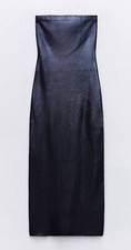 Zara Foil Knit Midi Dress Dark Metalic Black NWT sz S