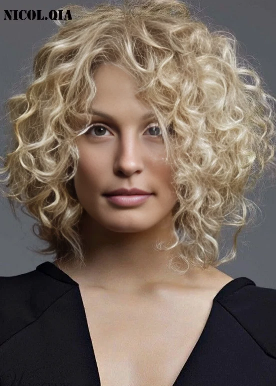 Pelucas de cabello sintético afro rizado mezcla rubia de longitud media pelucas naturales para mujeres Foto 2 de 4