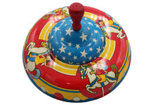 Vintage Western Germany Large 9.5" Dia. Tin Litho Spinning Top Works Great VGC