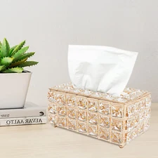 Rhinestone Tissue Box Cover Crystal Napkin Holder Case for Hotel Car Living Room