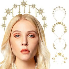 Sun Goddess Angel KC Halo Crown Headpiece Gold Queen Anna Baroque Pearl Tiara