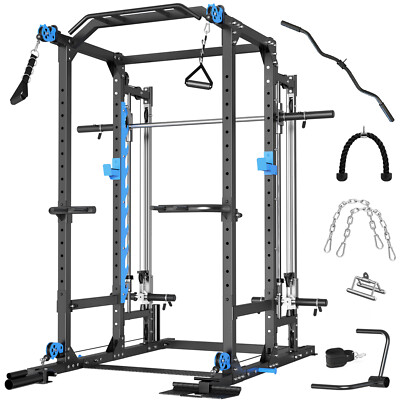 Smith Machine System Power Cage Rack Cable Crossover Home Gym System