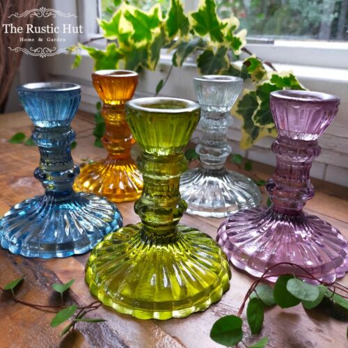 Glass Candle Holder 10cm Blue Green Amber Pink Recycled Glass Candlestick - 第 1/11 張圖片
