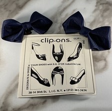 VTG SG D'OR Clip Ons For Shoes Navy Blue Ribbon Bowtie Set Of 2