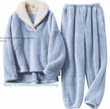 New Women Fluffy Pajamas Set Soft Comfy Fleece Sleepwear Winter Fuzzy Loungewear