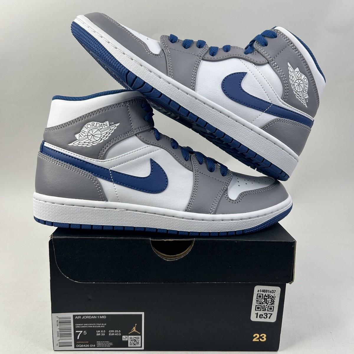 [NIKE]★AIR JORDAN 1 Mid Cement Grey True Blue★DQ8426-014★ Nike Air Jordan 1 Mid Retro “Cement Grey/True Blue” DQ8426