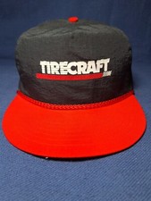 Vintage TIRECRAFT Snap Back Trucker Hat Black With Red Brim Good Condition