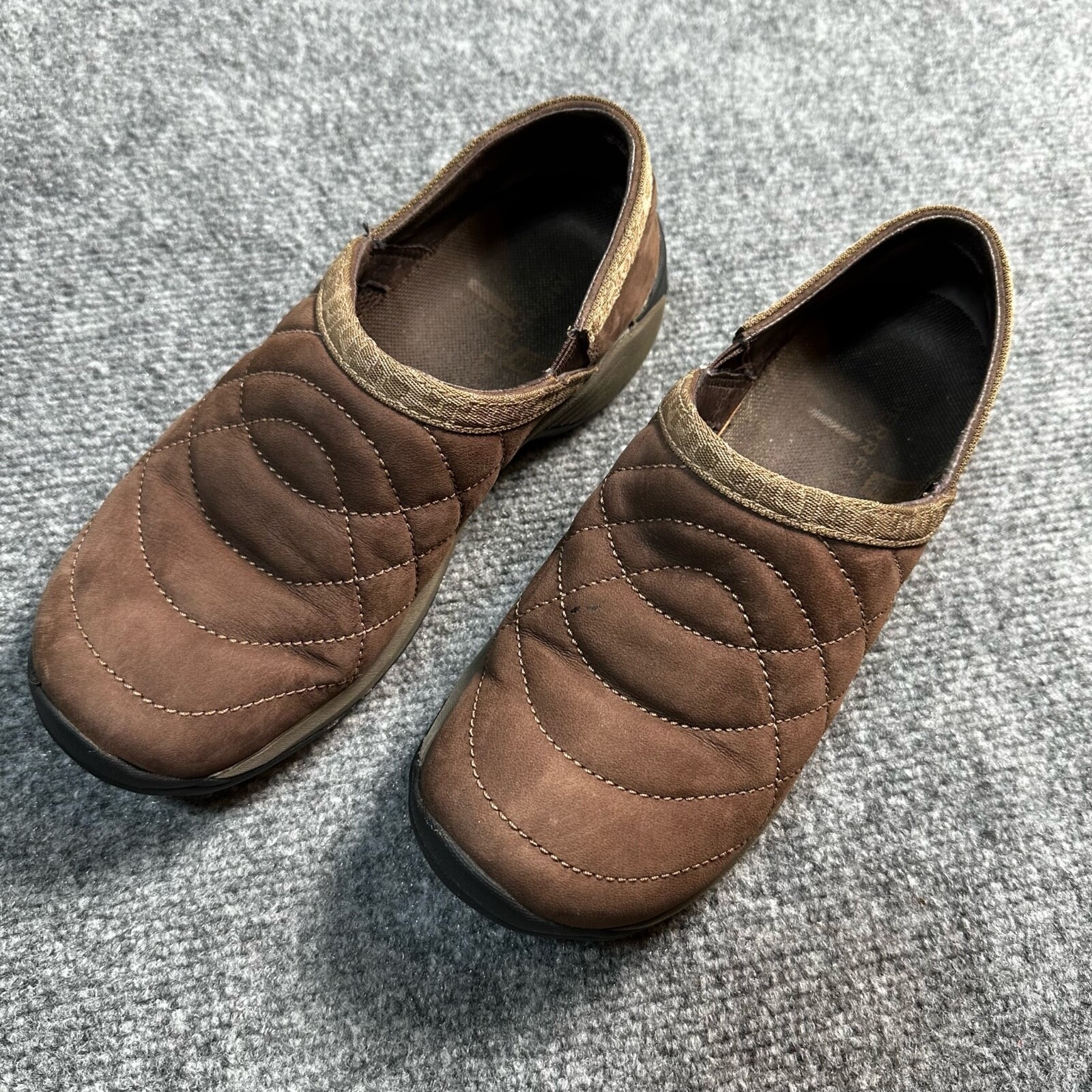 Scarpe Merrell donna 6 5 marroni in pelle Encore trapunta stagno mocassini slip on intasati