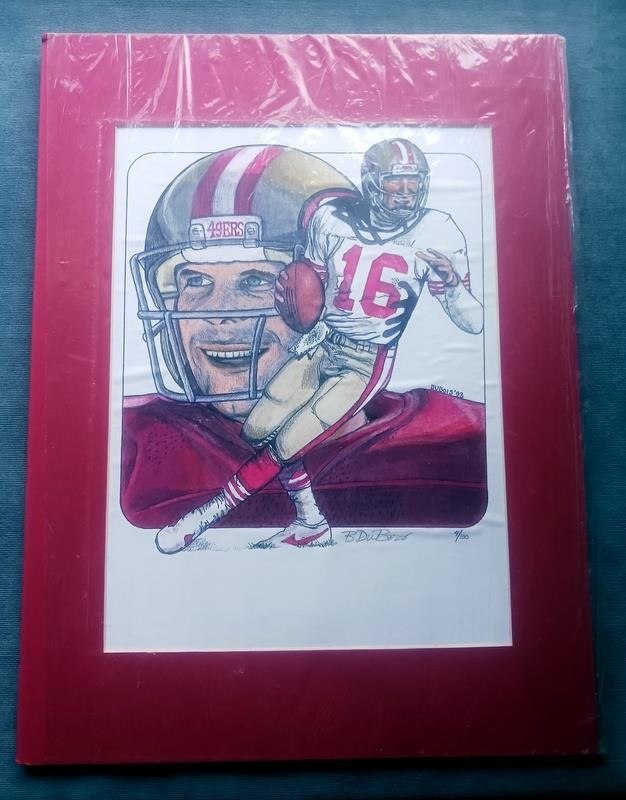1993 Joe MONTANA 49ers FB Color Print by B. DuBois Artist Signed # 4/100 Matted