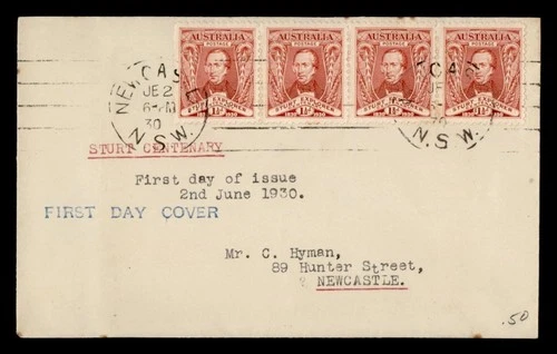 DR WHO 1930 AUSTRALIA FDC STURT CENTENARY R49896