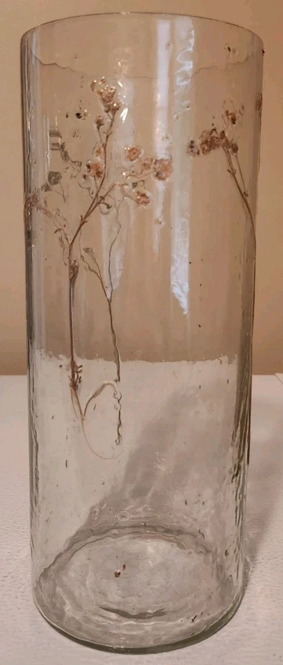 Уникальная эмалированная прозрачная стеклянная ваза 10 дюймов для урагана со встроенной травой прерий - Изображение 3 из 4