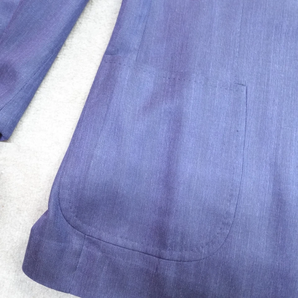 Isaia Napoli Sport Coat 42R Blue Unlined Unstructured Pick Stitching Wool Linen - Image 3 of 4