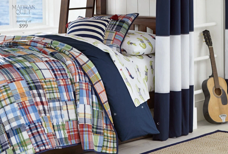 Pottery Barn Kids Full Size 4 Piece Sheet Set Preppy Breton Alligator Crab - Image 3 of 4