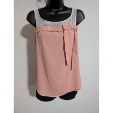 Lauren Conrad Womens Tank Top Pink Sleeveless Bow Sheer Yoke Back Blouse Xsmall