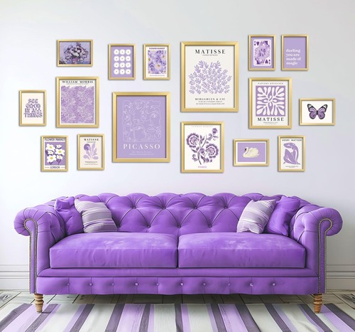 Set Cornici da Parete Galleria Viola Chiaro Artistico - Collezione Decorazioni 16 Pezzi - Foto 9 di 9