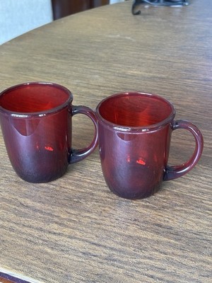 Arcoroc France Ruby Red Glass Coffee Tea Cup Mug Made in France 2 Ct.