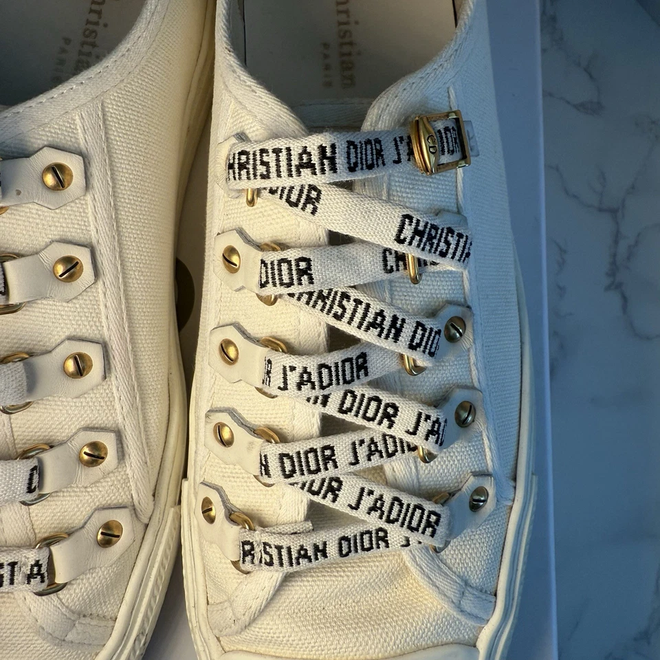 Authentic Christian Dior WALK’N’DIOR Low-Top Sneaker in White Canvas - Size 38 - Image 2 of 4