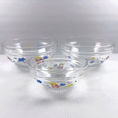 Imperial Home Nesting BOWLS Floral Glass HEAT RESISTANT Vintage Flowers Lot of 3
