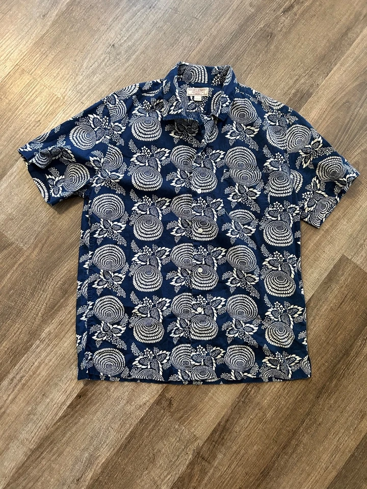 Camisa Wallace Barnes J Crew azul índigo blanco floral tropical cuello campamento grande Foto 2 de 4