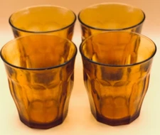 Vintage Amber Glasses Made In France 8oz Octagonal Set Of 4 Scallop Design Grace