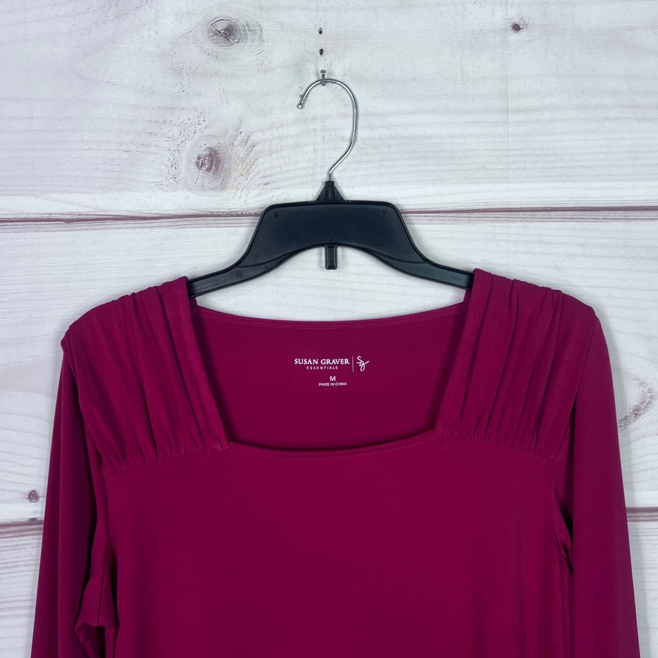 Susan Graver Top Womens M Red Essentials Blouse Liquid Knit Square Neck Pullover - Изображение 2 из 4