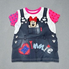 Hong Kong Disneyland Minnie Mouse Faux Overall T-Shirt Kids XS Pink Cute