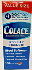 Colace REGULAR Stool Softener 100mg Docusate Sodium 100 Cap 6/2027