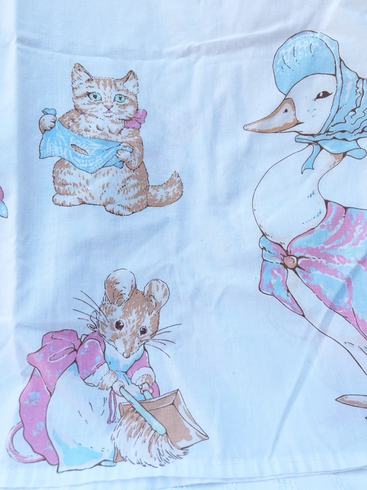 Vtg Beatrix Potter Peter Rabbit Jemima Jeremy Fisher Appliqué Fabric Panel 17x46 - Image 2 of 4