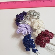 Assorted Colors Satin Ribbon Roses Flowers 1 cm or 20mm on Wire Stem 72 pieces