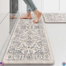 KIMODE Boho Floral Anti-Fatigue Kitchen Mats - Cushioned Non-Slip 17"x47" &