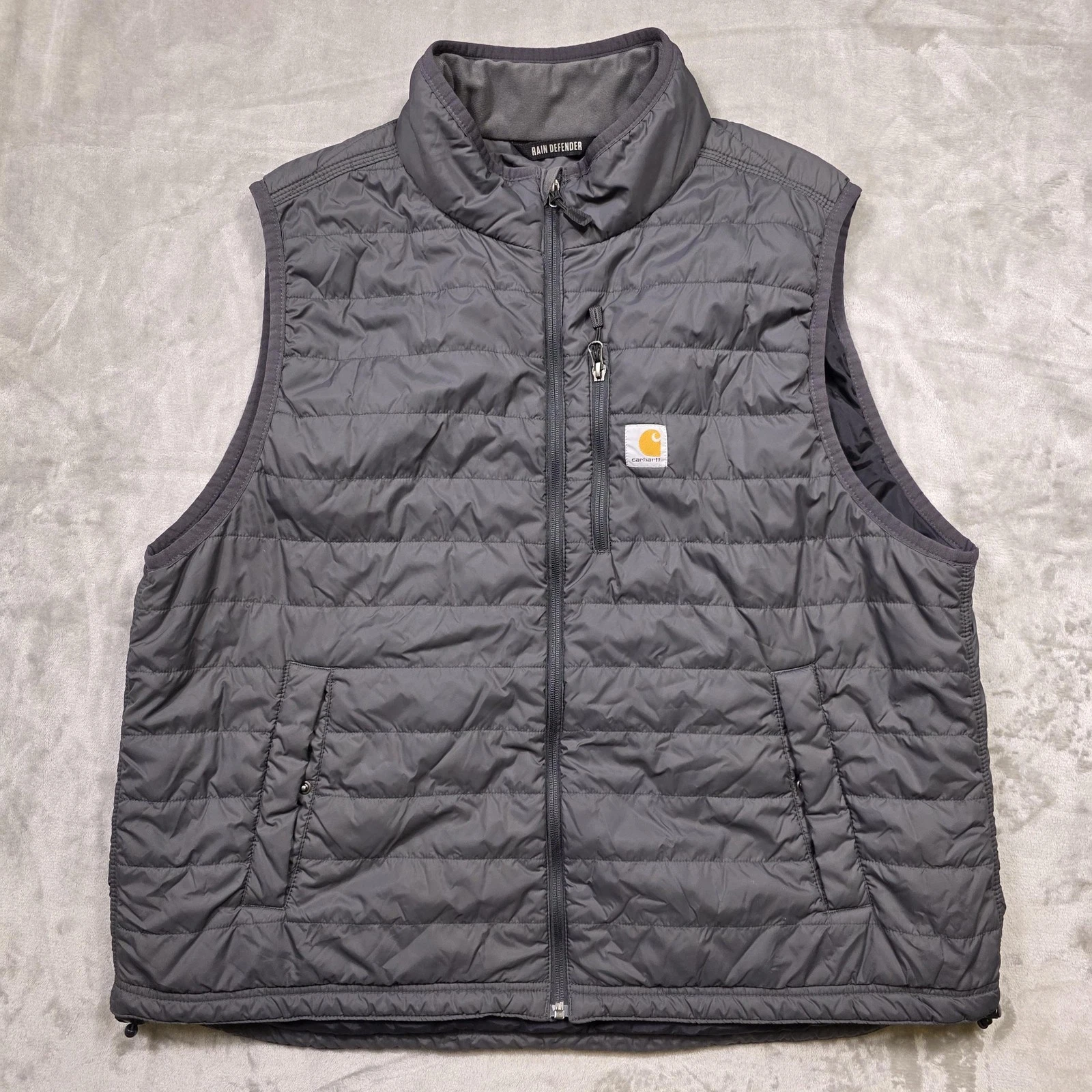 Carhartt Vest Mens 2XL Gray Rain Defender Quilted Insulated Ferguson Logo