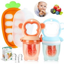 Baby Fruit Food S/M/L, Tray Teether Feeder Combo - Monkey Blue Orange