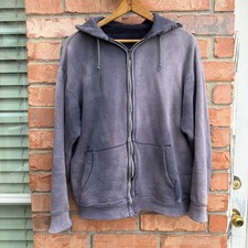 Vintage 60s Hoodie Zip Up Distressed Faded Repairs Purple Eggplant Cotton Large