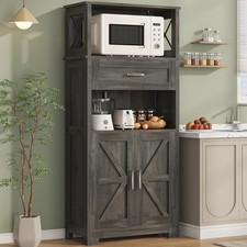 55" Tall Kitchen Pantry, Farmhouse Storage Cabinet with Doors, Shelves and Dr...