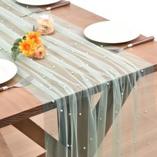 Pearl Table Runner Boho Rustic Tulle Lace Spring Easter 10ft x 1pc Sage Green